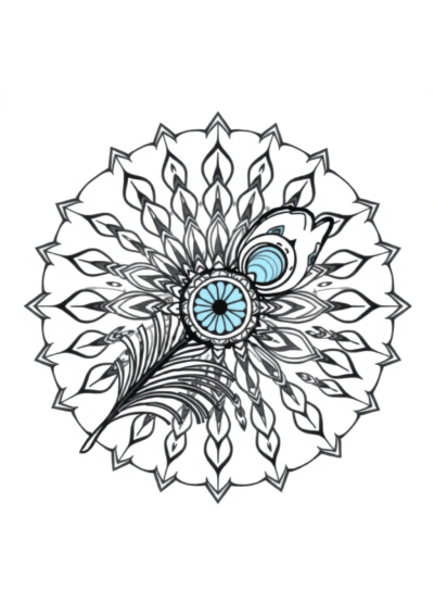 Friendly Peacock Feather Mandala Coloring Page