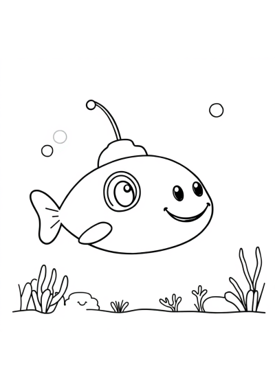 Friendly Submarine Underwater Coloring Page