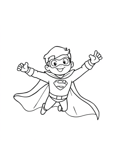 Friendly Superhero Flying Coloring Page