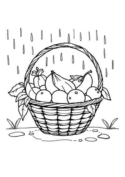 Fruit Basket In Rain Coloring Page