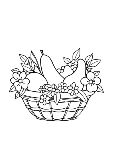 Fruit Basket With Flowers Coloring Page