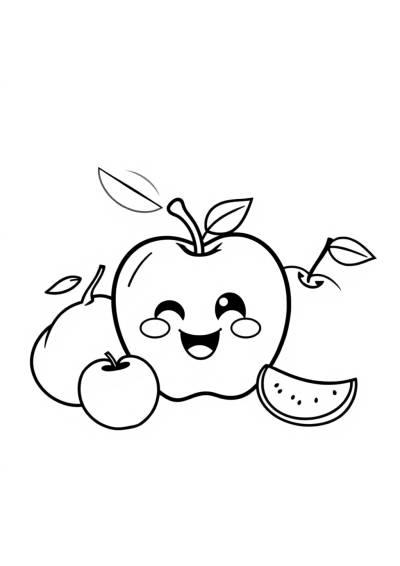Funny Apple And Fruits Coloring Page