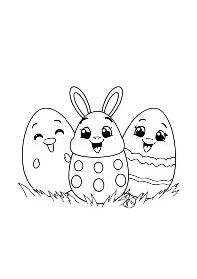 Funny Easter Eggs Decorated Coloring Page
