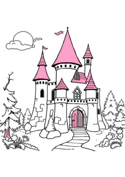 Funny Enchanted Castle Coloring Page