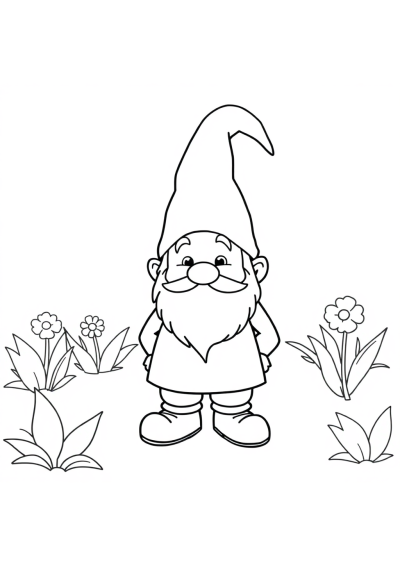 Funny Gnome In Garden Coloring Page