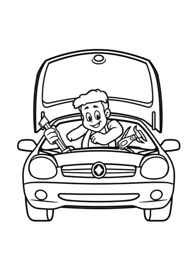 Funny Mechanic Fixing Car Coloring Page