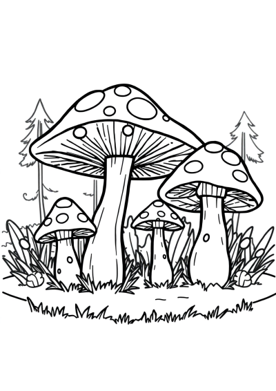 Funny Mushroom Forest Coloring Page