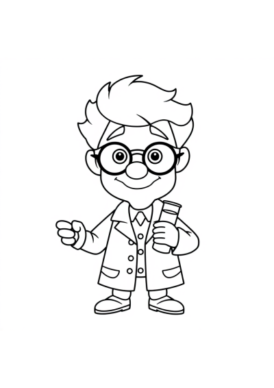 Funny Scientist With Beaker Coloring Page