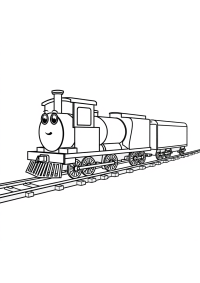 Funny Train On Tracks Coloring Page
