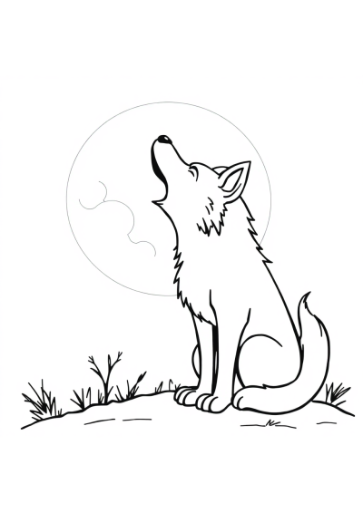 Funny Wolf Howling At Moon Coloring Page