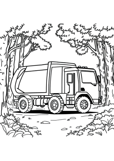 Garbage Truck In Forest Coloring Page
