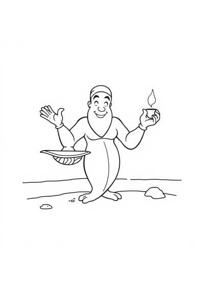 Genie From Lamp On Beach Coloring Page