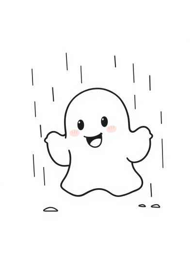 Ghost Friendly In Rain Coloring Page