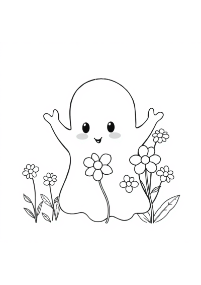 Ghost Friendly With Flowers Coloring Page