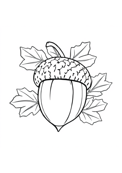 Giant Acorn And Oak Leaves Coloring Page