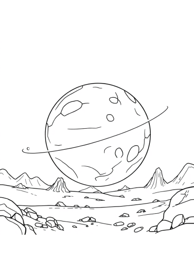 Giant Alien Planet Landscape Coloring Page