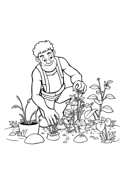 Giant Gardener Planting Coloring Page