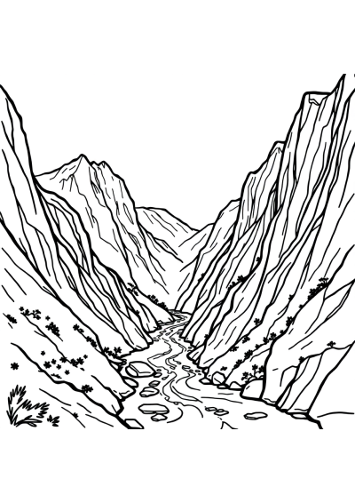 Giant River Through Mountains Coloring Page