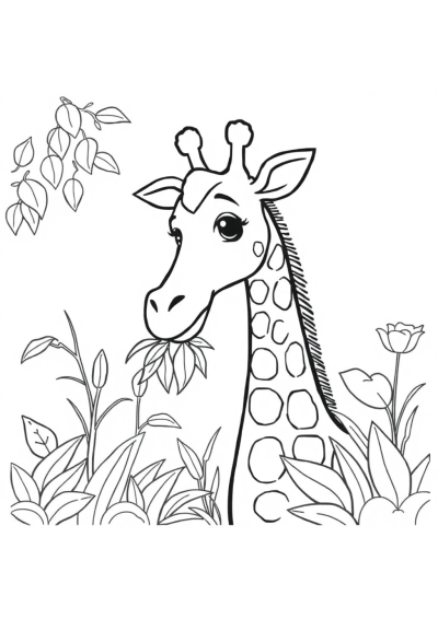 Giraffe Eating Leaves In Garden Coloring Page