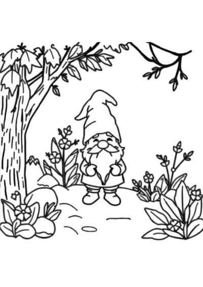 Gnome In Garden In Winter Coloring Page