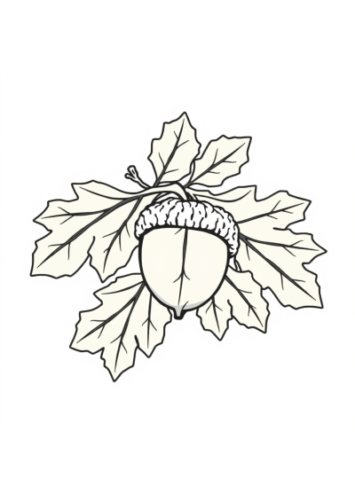 Graceful Acorn And Oak Leaves Coloring Page