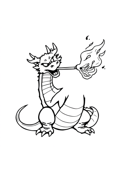 Graceful Dragon Breathing Fire Coloring Page