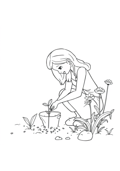 Graceful Gardener Planting Coloring Page