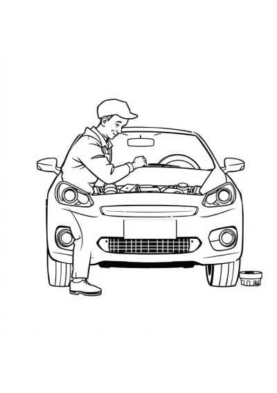 Printable Graceful Mechanic Fixing Car Coloring Page