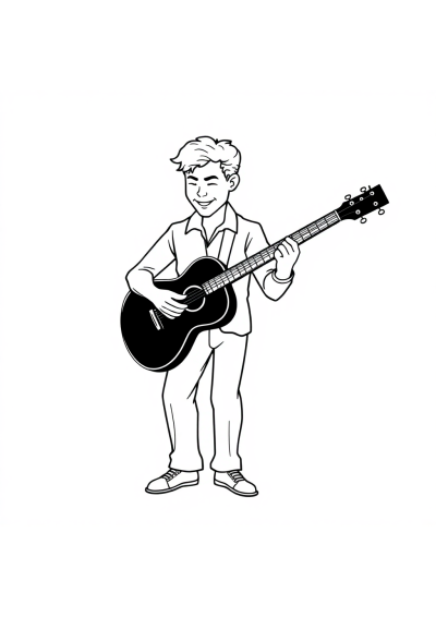 Graceful Musician Playing Guitar Coloring Page