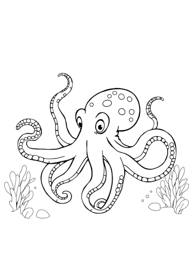 Graceful Octopus Underwater Coloring Page