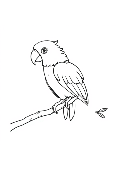 Graceful Parrot On Branch Coloring Page