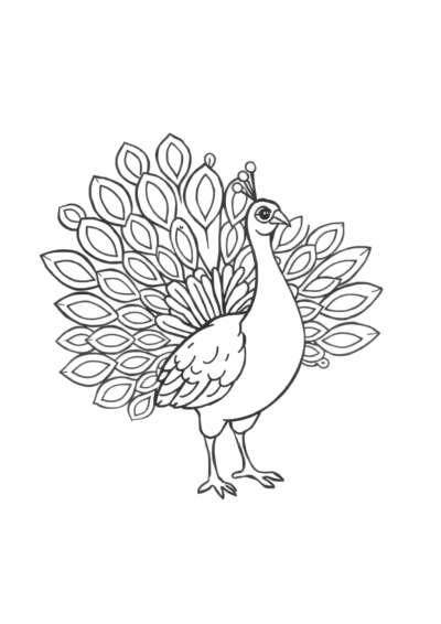 Graceful Peacock With Feathers Spread Coloring Page
