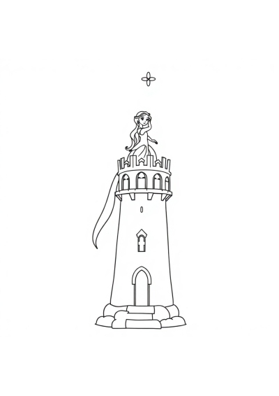 Graceful Princess In Tower Coloring Page