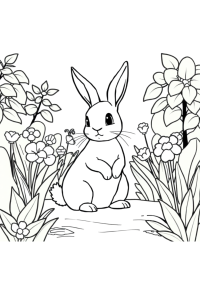 Graceful Rabbit In Garden Coloring Page