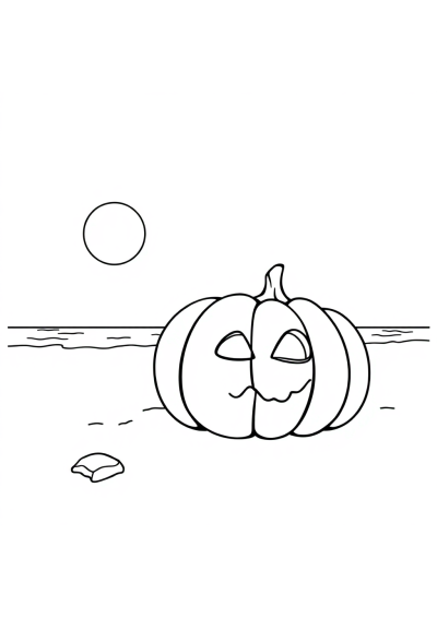 Halloween Pumpkin On Beach Coloring Page