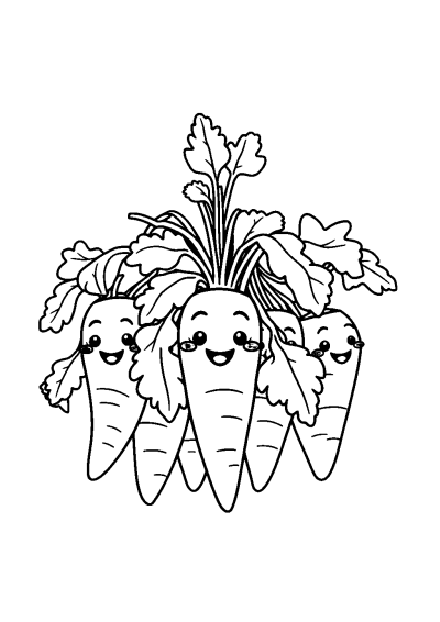 Happy Carrot Bunch Coloring Page