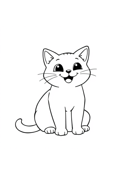 Happy Cute Cat Sitting Coloring Page