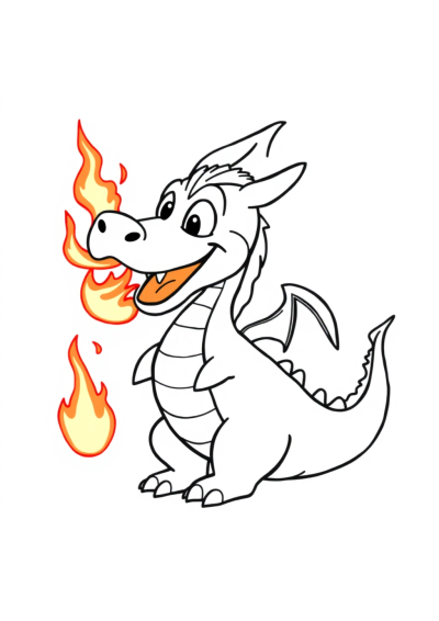 Happy Dragon Breathing Fire Coloring Page