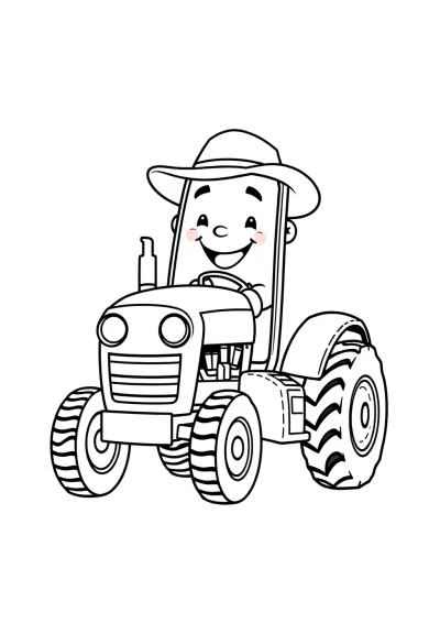Happy Farmer With Tractor Coloring Page