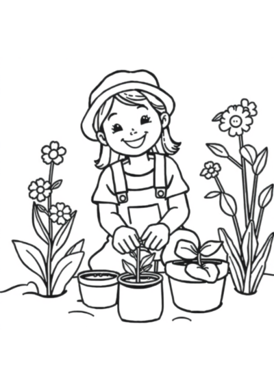 Happy Gardener Planting Coloring Page