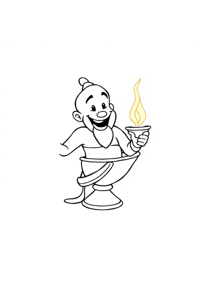 Printable Happy Genie From Lamp Coloring Page