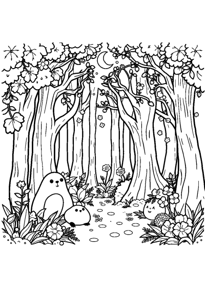 Happy Magical Forest Coloring Page