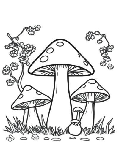 Happy Mushroom Forest Coloring Page