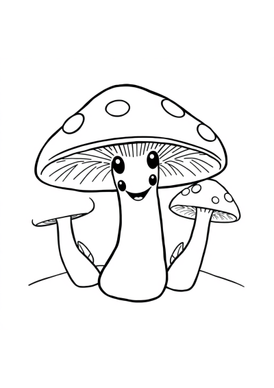 Happy Mushrooms Coloring Page