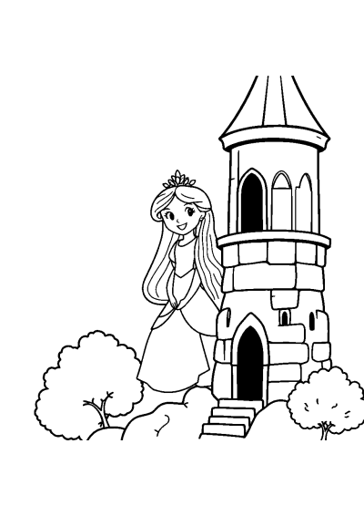 Happy Princess In Tower Coloring Page