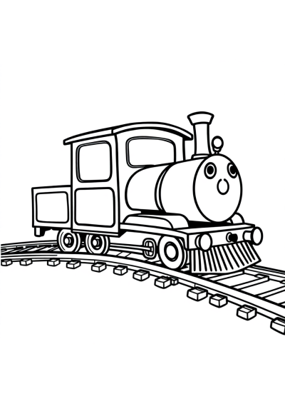 Happy Train On Tracks Coloring Page