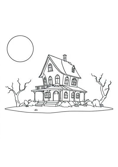 Haunted House On Beach Coloring Page