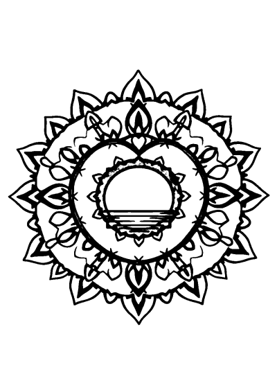 Heart Shaped Mandala At Sunset Coloring Page