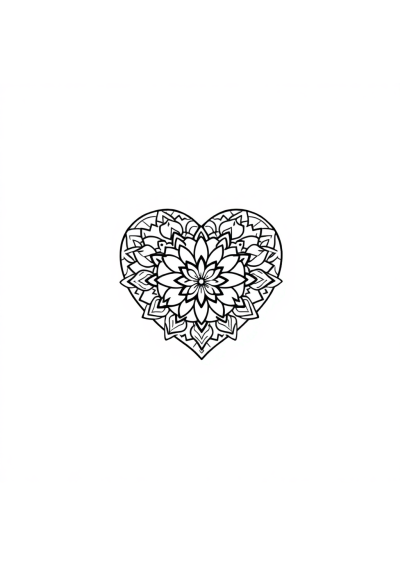 Heart Shaped Mandala In Space Coloring Page