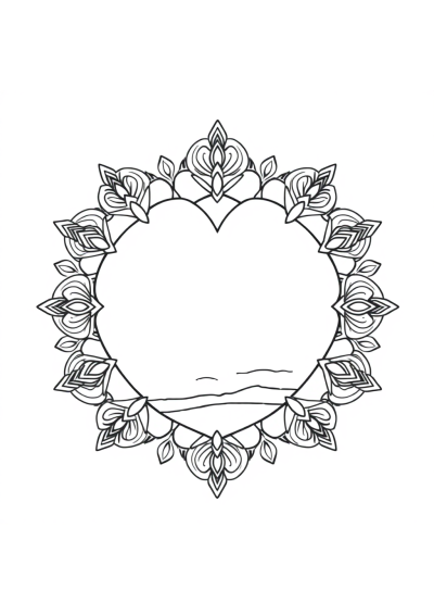 Heart Shaped Mandala On Beach Coloring Page